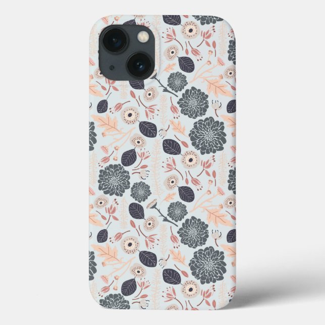 Elegant Gray Blue Floral Pattern Case-Mate iPhone Case (Back)