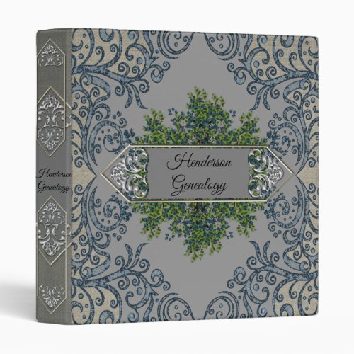 Elegant Gray Blue Genealogy 3 Ring Binder