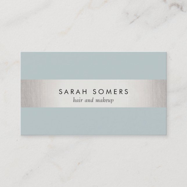 Elegant Gray Blue Modern FAUX Silver Striped Business Card (Front)