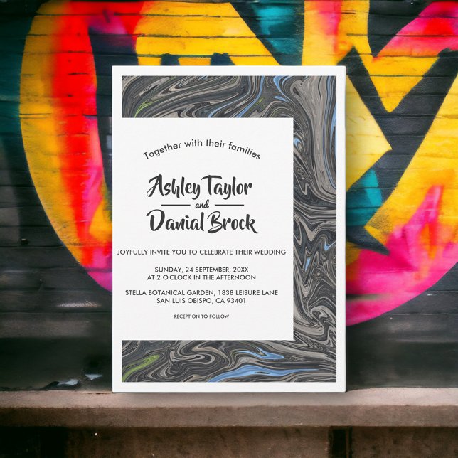 Elegant Gray Blue Oil Painting Abstract Wedding Invitation (Creator Uploaded)