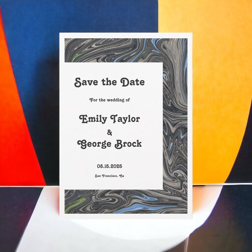 Elegant Gray Blue Oil Painting Abstract Wedding Save The Date