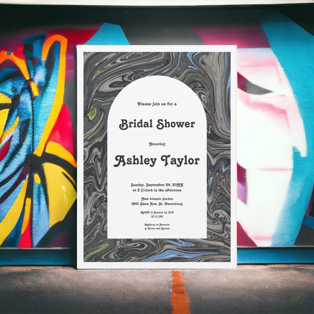 Elegant Gray Blue Painting Abstract Bridal Shower Invitation (Creator Uploaded)