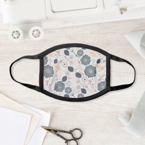 Elegant Gray Blue Peach Floral Pattern Face Mask