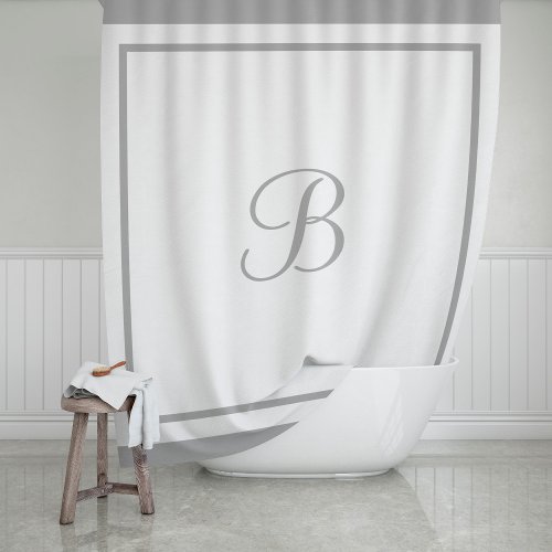 Elegant Gray Border Script Monogram Letter Shower Curtain