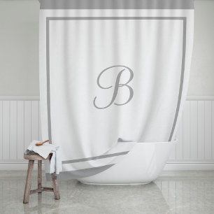 Elegant Gray Border Script Monogram Shower Curtain