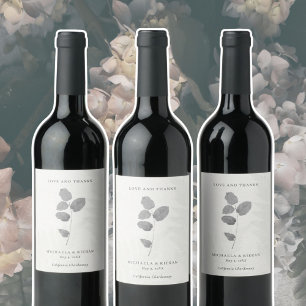 Elegant Gray Botanical Thank You Wedding  Wine Label