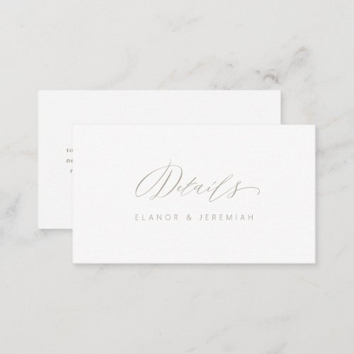 Elegant Gray Calligraphy Guest Details Wedding Enclosure Card