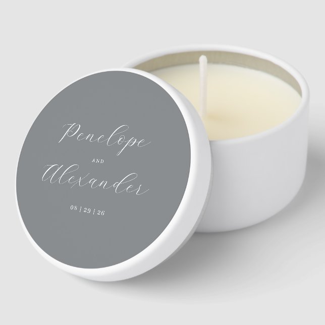 Elegant Gray Calligraphy Mini Candle Favors (Corner)