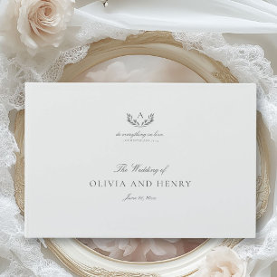 Elegant Gray Calligraphy Script & Monogram Wedding Guest Book