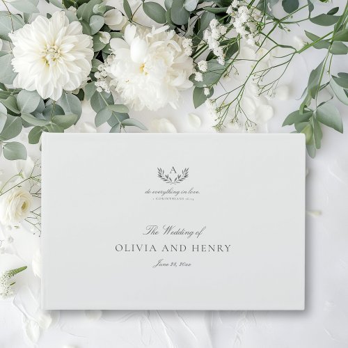 Elegant Gray Calligraphy Script  Monogram Wedding Guest Book