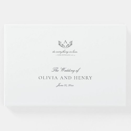 Elegant Gray Calligraphy Script  Monogram Wedding Guest Book