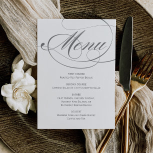 Elegant Gray Calligraphy Script Wedding Menu