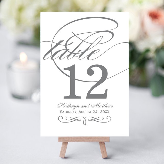Elegant Gray Calligraphy Table Number Card (Creator Uploaded)