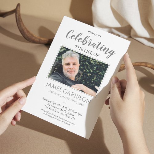 Elegant Gray Celebration of Life Photo Invitation