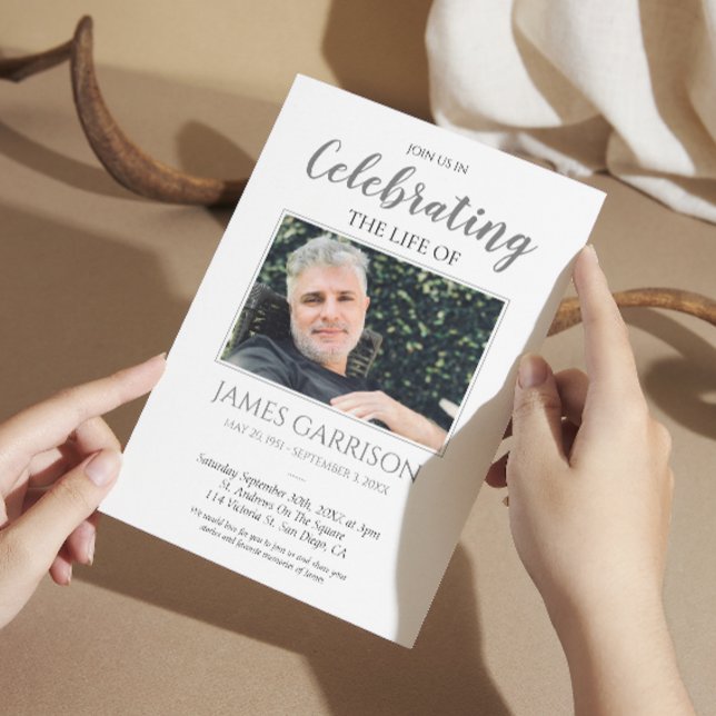 Elegant Gray Celebration of Life Photo Invitation (Creator Uploaded)
