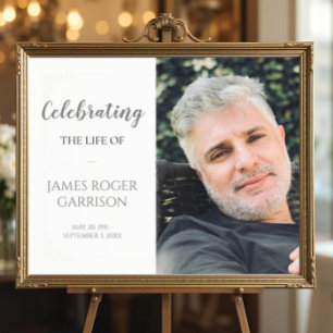 Elegant Gray Celebration of Life Photo Memorial Poster
