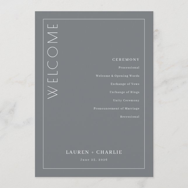 Elegant Gray Ceremony Schedule Program (Front)