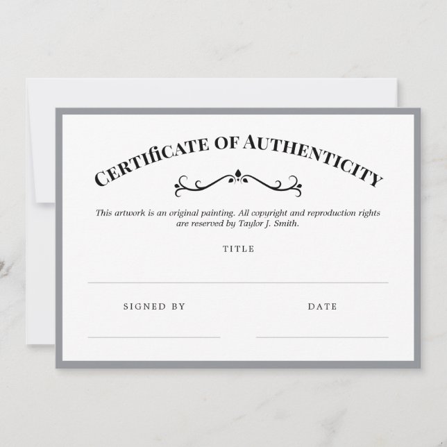 Elegant Gray Certificate of Authenticity (Front)