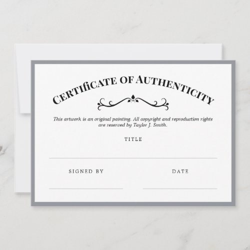 Elegant Gray Certificate of Authenticity