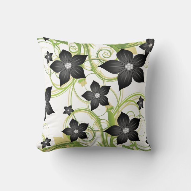 elegant gray charcoal floral throw pillow (Front)