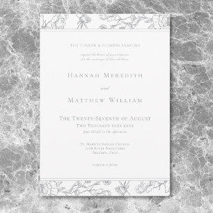 Elegant Gray Chinoiserie Bird Crest Border Wedding Invitation
