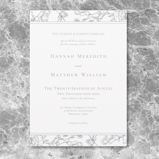 Elegant Gray Chinoiserie Bird Crest Border Wedding Invitation (Elegant Gray Chinoiserie Bird Crest Border Wedding Invitation)
