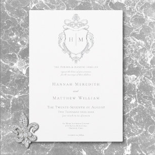 Elegant Gray Chinoiserie Bird & Crest Wedding Invitation