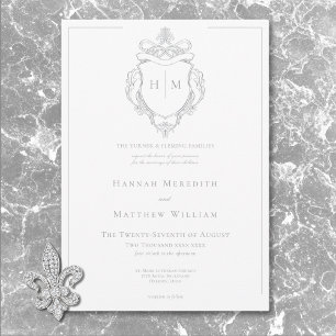 Elegant Gray Chinoiserie Bird & Crest Wedding Invitation