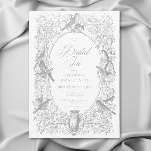 Elegant Gray Chinoiserie Nature Birds Bridal Tea Invitation
