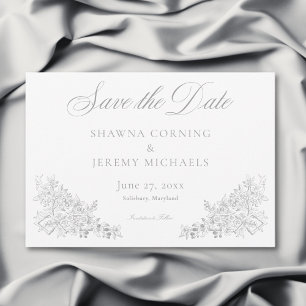 Elegant Gray Chinoiserie Nature & Birds Wedding Save The Date