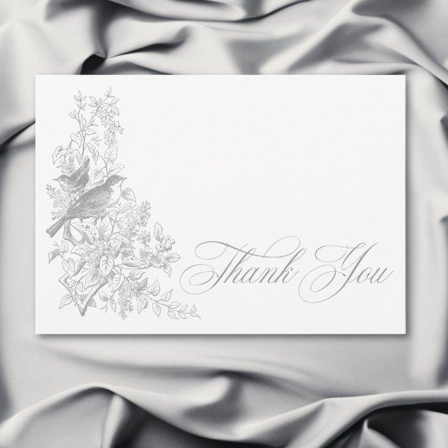 Elegant Gray Chinoiserie Nature & Birds Wedding Thank You Card (Elegant Gray Chinoiserie Nature & Birds Wedding Thank You Card)