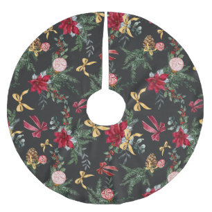 Elegant Gray Christmas Botanical Greenery Pattern Brushed Polyester Tree Skirt