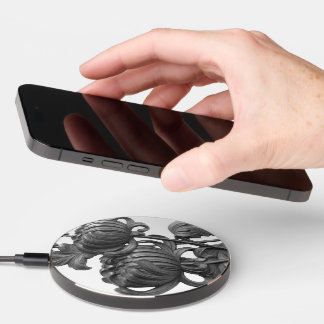 Elegant Gray Chrysanthemum Wireless Charger