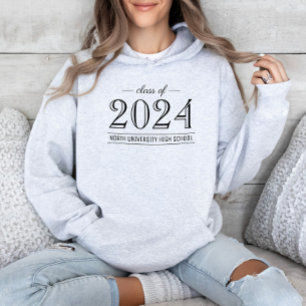 Elegant Gray Class of 2026 School Name Hoodie