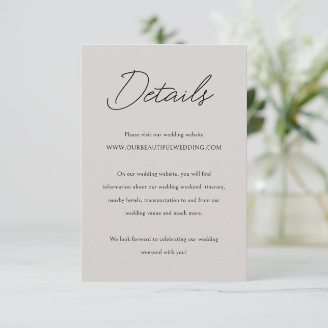 Elegant Gray Classic Wedding Enclosure Card (Standing Front)