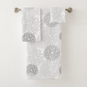 Elegant Gray Dahlia Floral Bath Towel Set