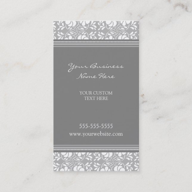 Elegant Gray Damask Business Cards (Front)