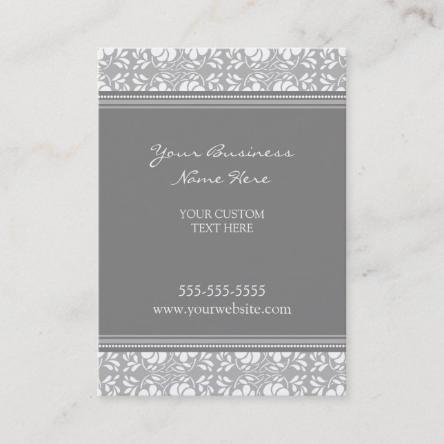 Elegant Gray Damask Business Cards (Front)