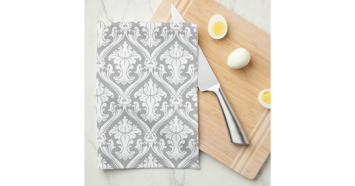 Elegant Gray Damask kitchen towel