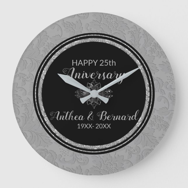 Elegant Gray Damask Large Clock (Front)