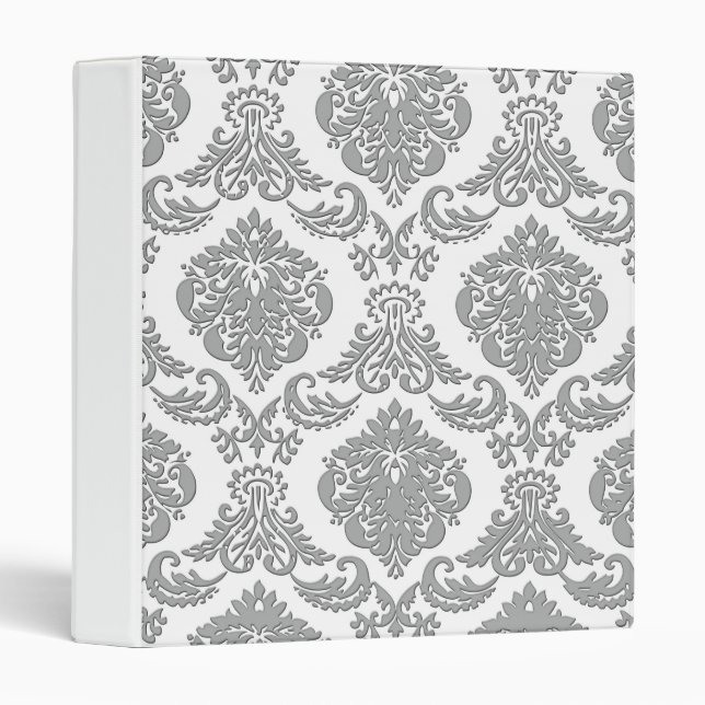 Elegant Gray Damask Pattern Art Binder (Front/Spine)