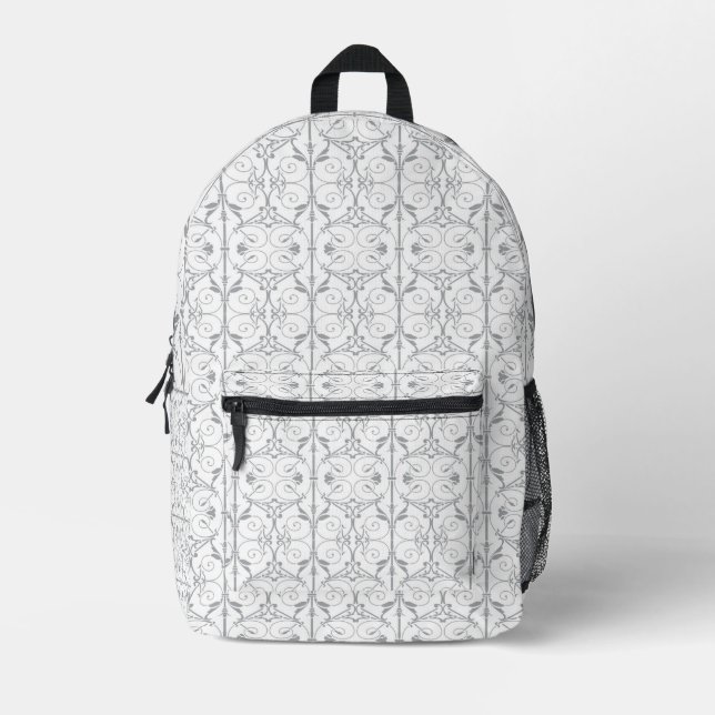 Elegant Gray Damask Pattern Backpack (Front)