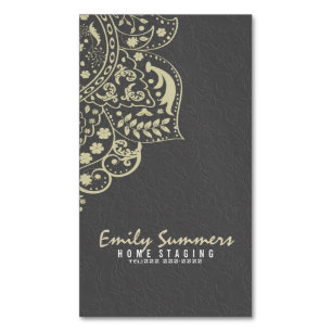 Elegant Gray Damasks Beige Vintage Lace Magnetic Business Card