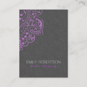 Elegant Gray Damasks Purple Vintage Lace 2 Business Card