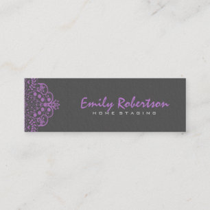 Elegant Gray Damasks Purple Vintage Lace 2a Mini Business Card