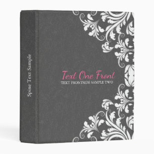 Elegant Gray Damasks White Floral Lace Mini Binder