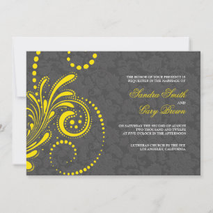 Elegant Gray Damasks Yellow Lace Wedding  Invitation