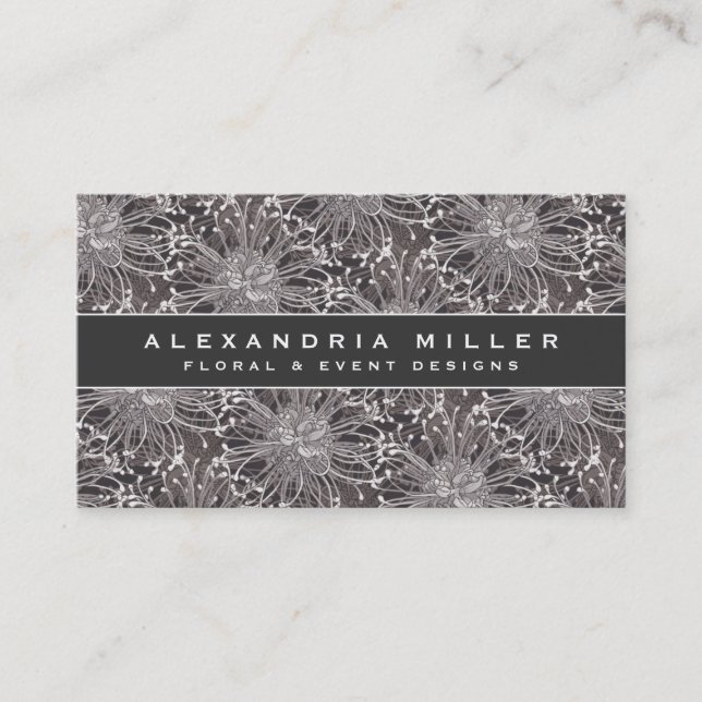 Elegant Gray Dandelion Flowers Business Card (Front)