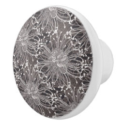 Elegant Gray Dandelion Flowers Ceramic Knob