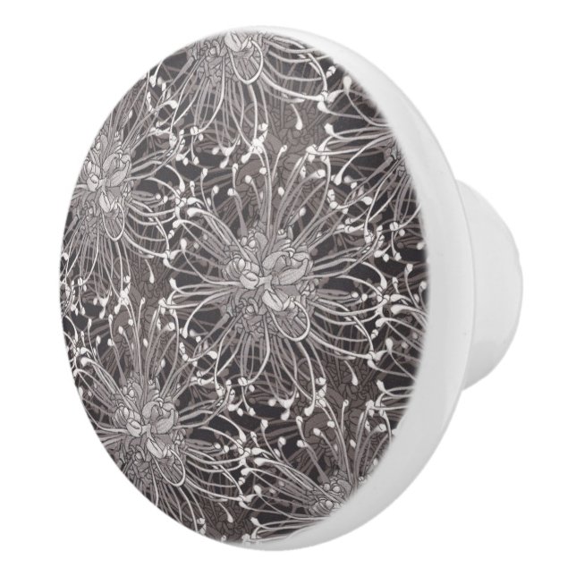 Elegant Gray Dandelion Flowers Ceramic Knob (Right)